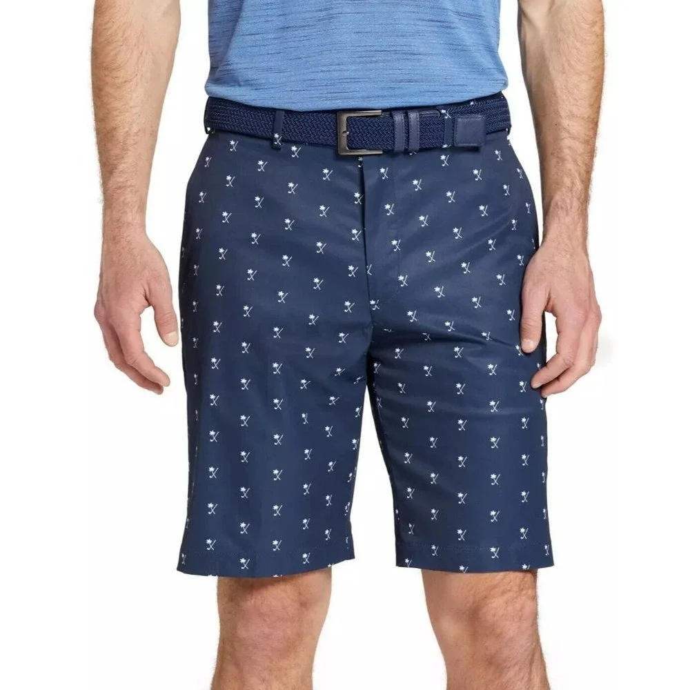 Mens Walter Hagen Perfect 11 Majors Golf Shorts Size 30 Palm Trees Navy Blue NEW